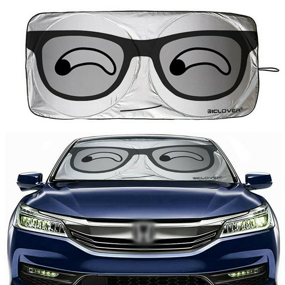 IClover Foldable Windshield Sun Shade Auto Car Jumbo Sunshade Visor with Cartoon Design [59"x33"] for Heat Block Wind Shield Screen UV Rays Full Protection, Trucks SUVs Vans Glasses