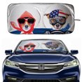 thumbnail image 1 of IClover Foldable Windshield Sun Shade Auto Car Jumbo Sunshade Visor with Cartoon Design [59"x33"] for Heat Block Wind Shield Screen UV Rays Full Protection, Trucks SUVs Vans 2 Dogs, 1 of 7