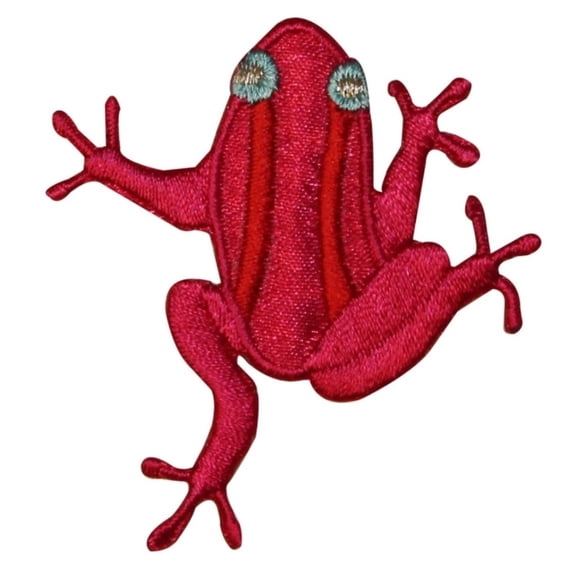 ID 0009 Red Frog Blue Eyes Climbing Embroidered Iron On Badge Applique Patch