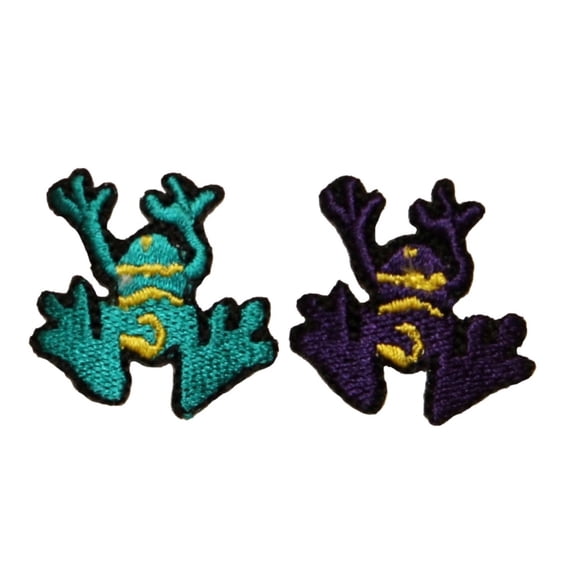 ID 0015AB Set of 2 Frogs Blue Purple Embroidered Iron On Badge Applique Patches
