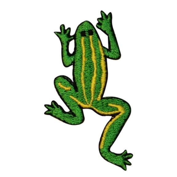 ID 0018C Green Frog w/ Yellow Stripes Embroidered Iron On Applique Patch