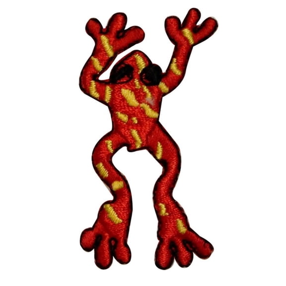 ID 0020 Frog Red Yellow Stripes Jumping Embroidered Iron On Applique Patch