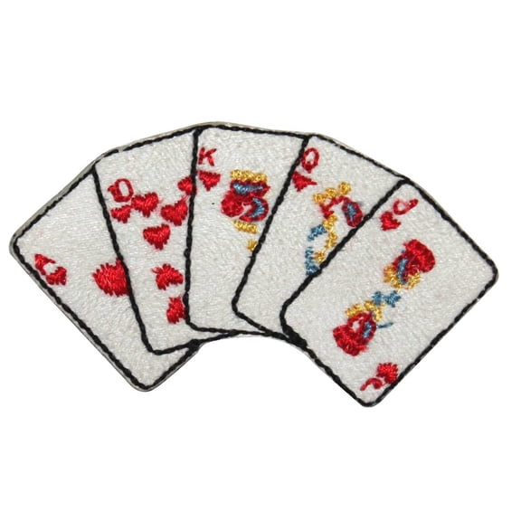 ID 0055A Royal Flush Poker Hand Heart Gambling Embroidered IronOn Applique Patch