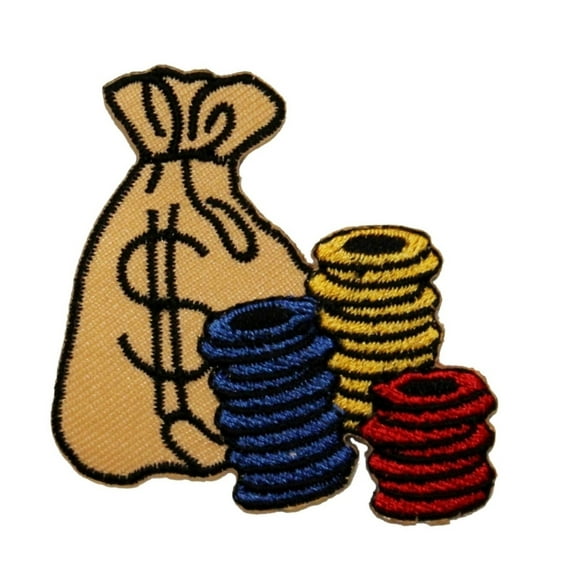 ID 0089 Poker Chips Money Bag Patch Las Vegas Embroidered Iron On Applique
