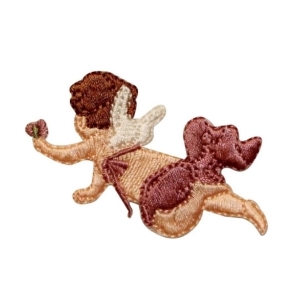 ID 0162B Angel Flying Holding Rose Patch Heaven Embroidered Iron On Applique