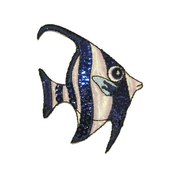 ID 0202 Tropical Angel Fish Patch Shiny Stripes DIY Fishing Iron On Applique