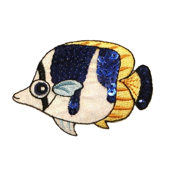ID 0203 Tropical Angel Fish Patch Shiny Sea Sequin DIY Iron On Applique