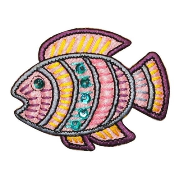 ID 0208A Tropical Ancient Fish Patch Shiny Sequins Emblem Iron On Applique