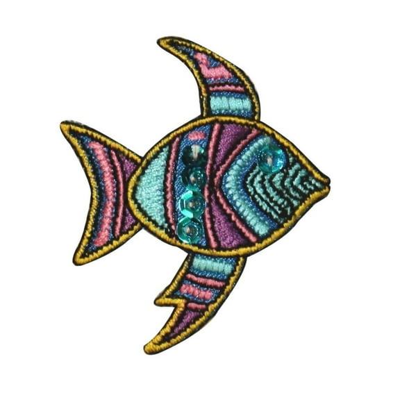 ID 0209 Tropical Fish Emblem Patch Shiny Sequin DIY Fishing Iron On Applique