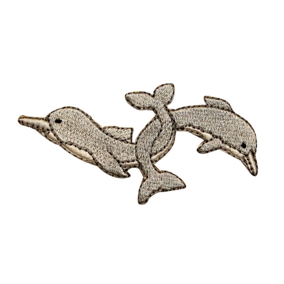 ID 0287 Two Dolphins Locking Tails Patch Animal Embroidered Iron On Applique