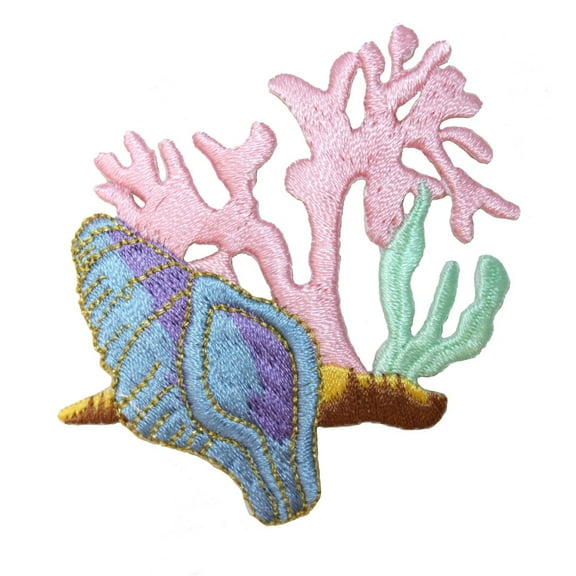 ID 0356 Coral Seashell Embroidered Iron On Applique Patch