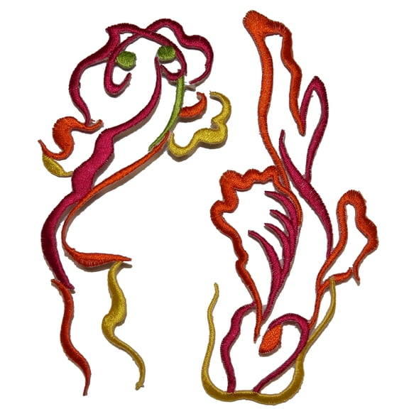 ID 0369AB Set of 2 Koi Fish Outline Patch Chinese Embroidered Iron On Appliques