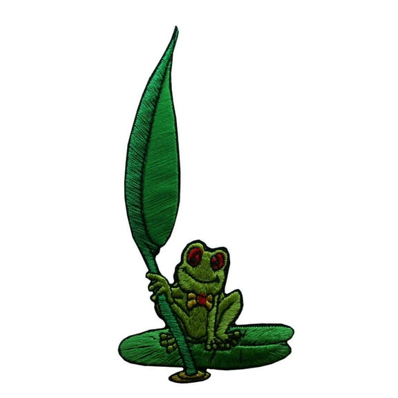 ID 0397 Frog On Lily Pad Patch Prince Pond Craft Embroidered Iron On Applique