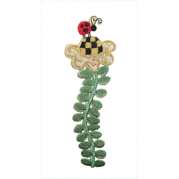 ID 0400 Lady Bug On Flower Patch Garden Insect Craft Embroidered IronOn Applique