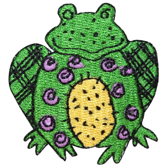 ID 0410 Cartoon Frog Stitched Patch Sitting Craft Embroidered Iron On Applique
