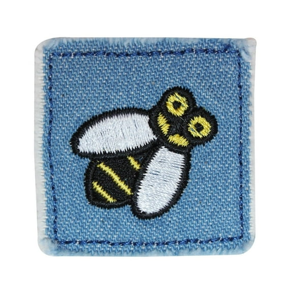 ID 0413A Bumblebee Jean Patch Blue Bug Badge Embroidered Iron On Applique