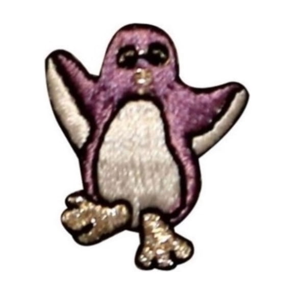 ID 0508D Purple Tiny Penguin Dancing Patch Cute Embroidered Iron On Applique