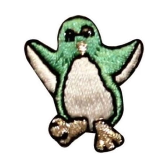 ID 0509C Green Tiny Penguin Dancing Patch Cute Embroidered Iron On Applique
