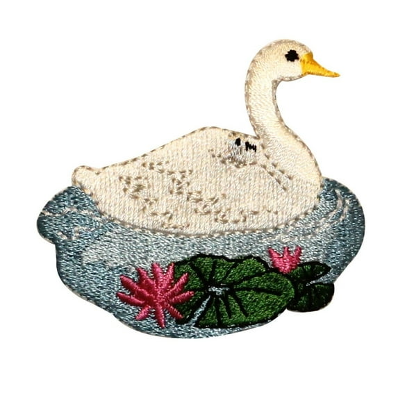 ID 0534 Goose Swimming Scene Patch Pond Duck Lake Embroidered Iron On Applique