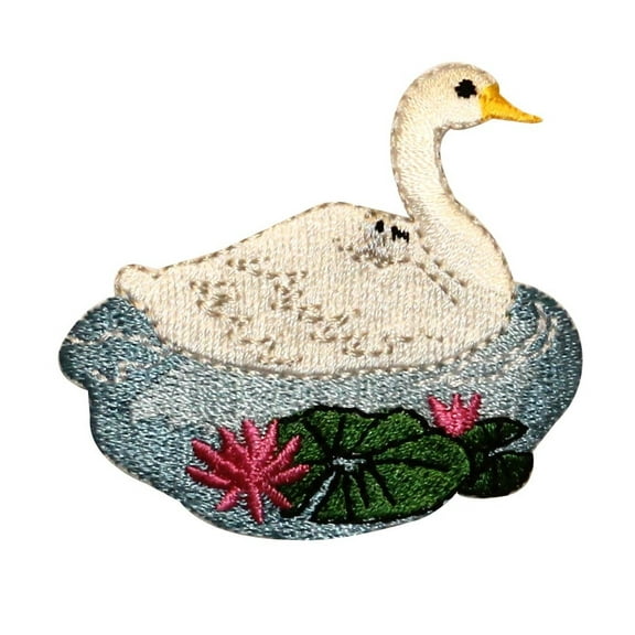 ID 0534 Goose Swimming Scene Patch Pond Duck Lake Embroidered Iron On Applique