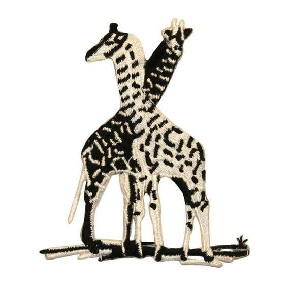ID 0646 Pair of Giraffe Patch Mates Love Safari Embroidered Iron On Applique