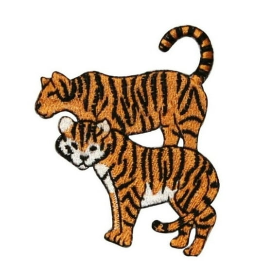 ID 0655B Pair of Circus Bengal Tiger Patch Zoo Embroidered Iron On Applique