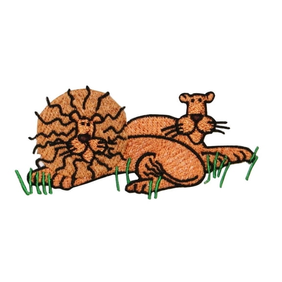 ID 0668 Cartoon Lions Patch Mates Couple Love Zoo Embroidered Iron On Applique