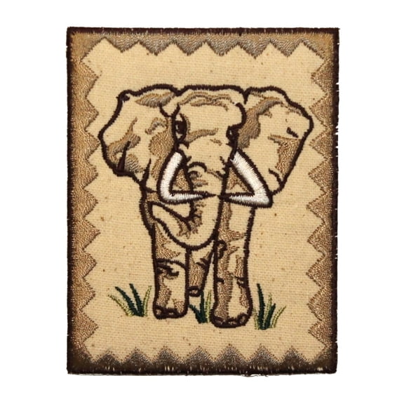 ID 0759 Elephant Portrait Patch Zoo Badge Picture Embroidered Iron On Applique