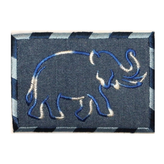 ID 0766 Elephant Outline On Denim Patch Zoo Badge Embroidered Iron On Applique