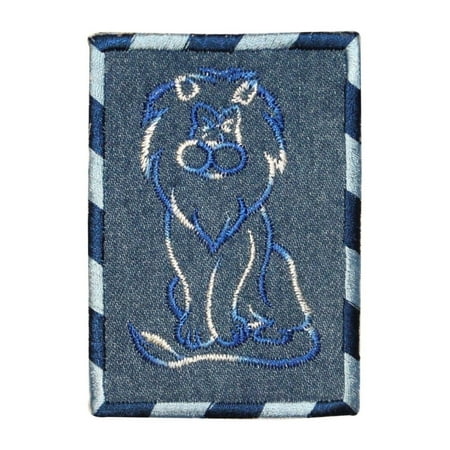 ID 0771 Lion Outline On Denim Patch Jean Badge Embroidered Iron On Applique