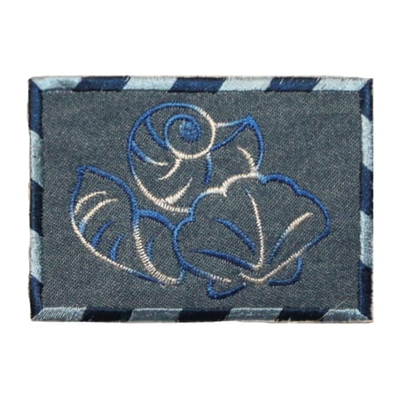 ID 0773 Sea Shell Outline On Denim Patch Jean Badge Embroidered Iron On Applique