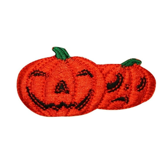 ID 0810 Pair of Jack O Lantern Patch Halloween Night Embroidered IronOn Applique