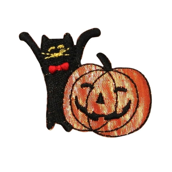 ID 0817 Happy Cat And Jack O Lantern Patch Halloween Embroidered IronOn Applique