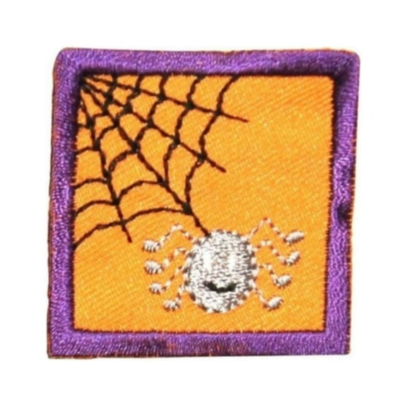 ID 0838B Spider In Web Badge Patch Halloween Scene Embroidered Iron On Applique