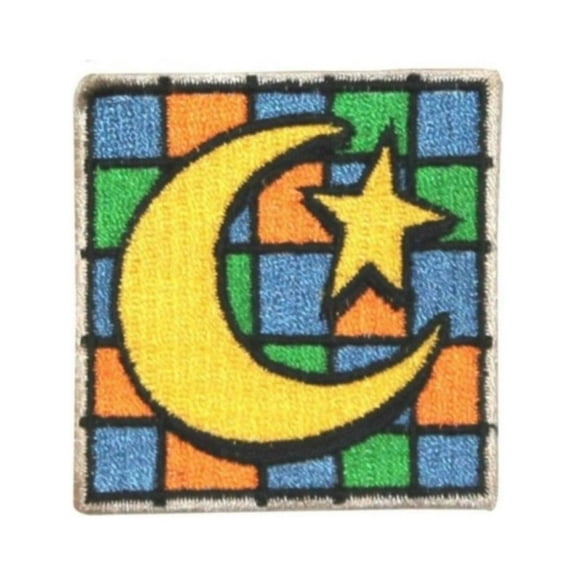 ID 0843A Moon and Star Badge Patch Halloween Bag Tag Embroidered IronOn Applique