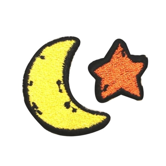 ID 0846AB Set of 2 Star & Crescent Moon Patches Embroidered Iron On Applique