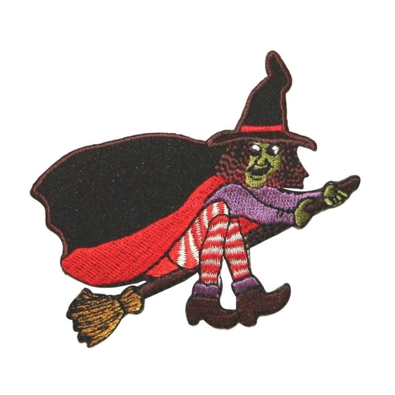 ID 0899 Wicked Witch Flying Broomstick Patch Evil Embroidered Iron On Applique