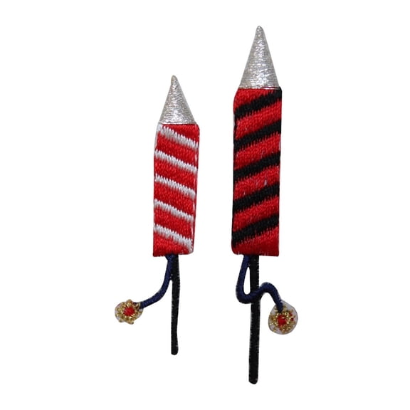 ID 1022AB Set of 2 Firecracker Patches 4th Of July Embroidered Iron On Applique