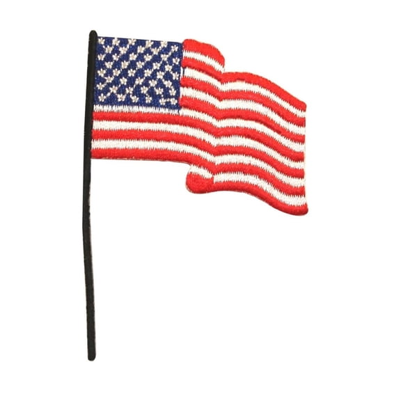 ID 1041 American Flag On Pole Patch Patriotic USA Embroidered Iron On Applique