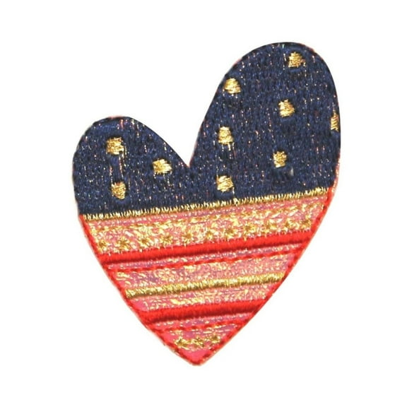 ID 1070 American Flag Heart Patch Patriotic Craft Embroidered Iron On Applique