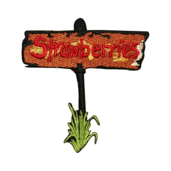 ID 1185C Strawberries Farm Sign Patch Berry Bush Embroidered Iron On Applique