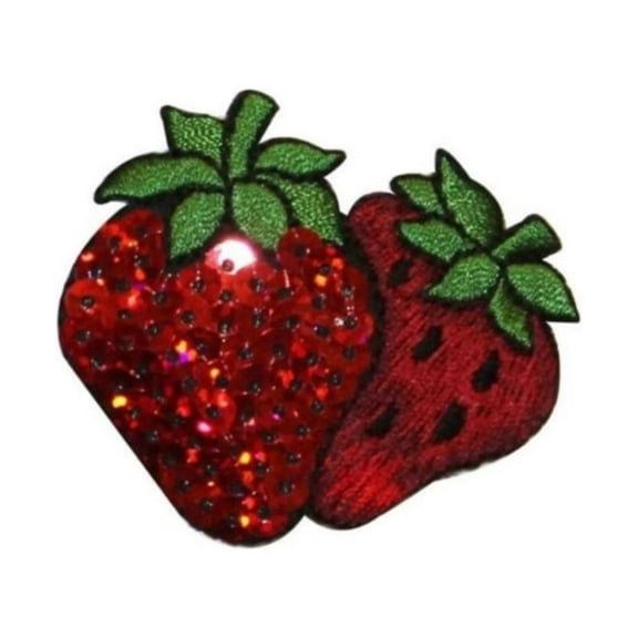ID 1222D Strawberries With Sequin Patches Summer Embroidered Iron On Applique