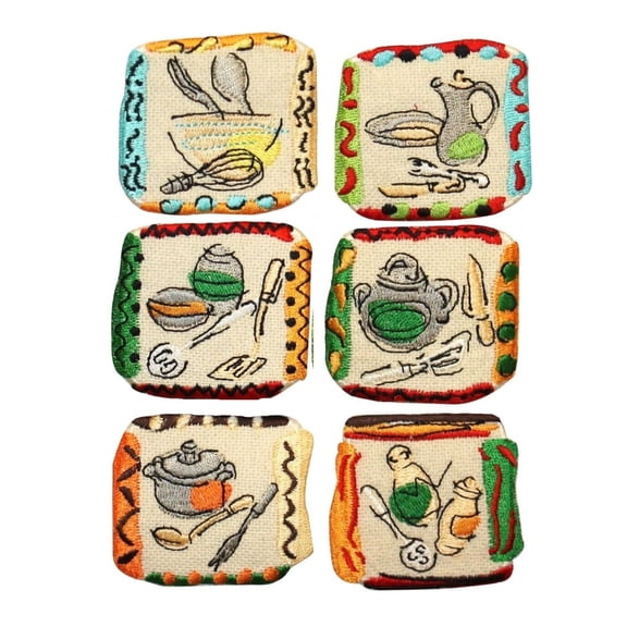 ID 1227A-F Set of 6 Assorted Cooking Badge Patches Embroidered Iron On Applique