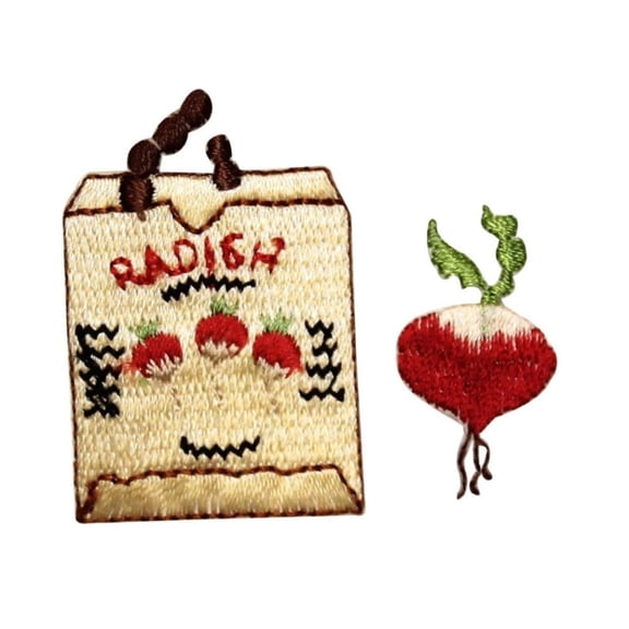 ID 1234AB Set of 2 Radish And Bag Patches Farm Embroidered Iron On Applique