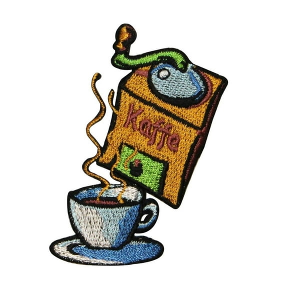 ID 1275 Fresh Coffee With Grinder Patch Morning Cup Embroidered Iron On Applique