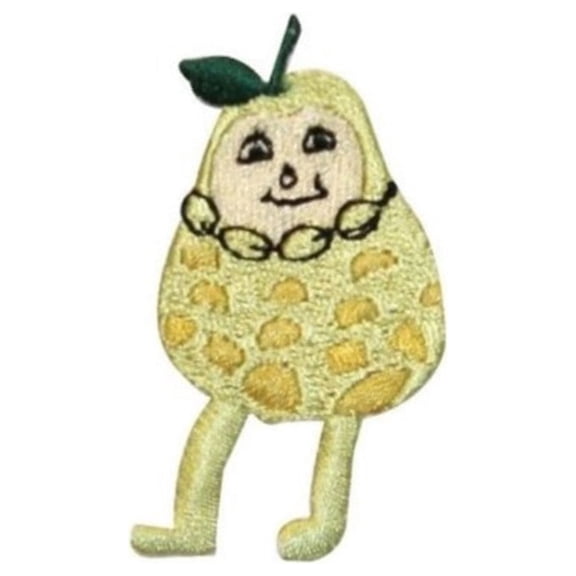 ID 1290A Happy Pear Character Patch Cartoon Fruit Embroidered Iron On Applique