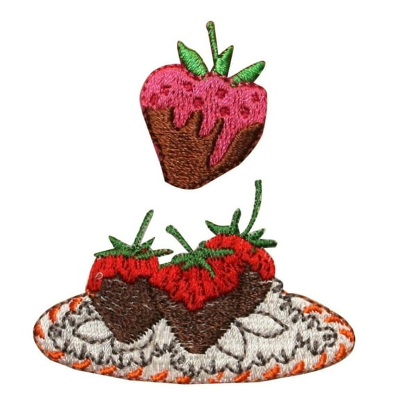 ID 1312AB Chocolate Covered Strawberry Patches Fruit Embroidered IronOn Applique