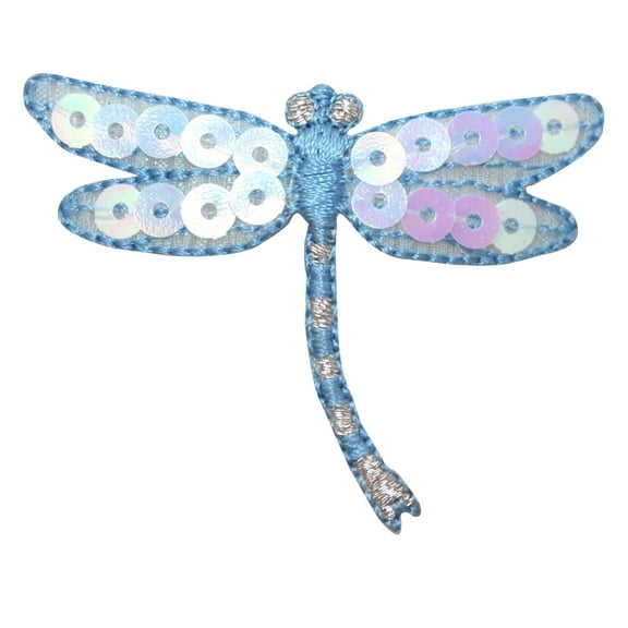 ID 1649A Sequin Dragonfly Patch Garden Flying Bug Embroidered Iron On Applique