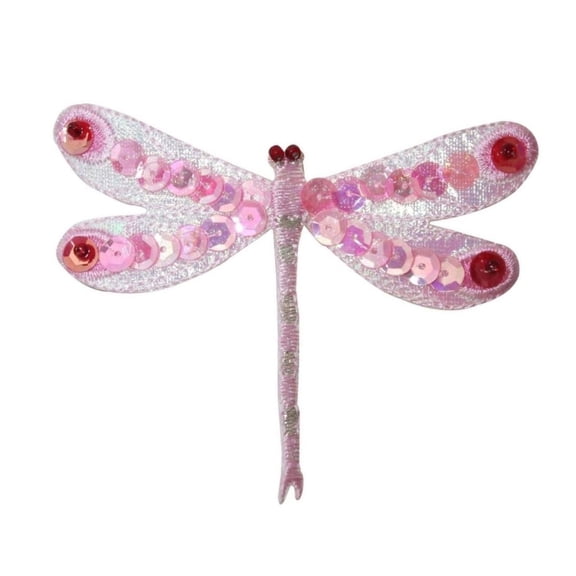 ID 1657B Sequin Dragonfly Patch Garden Insect Bug Embroidered Iron On Applique