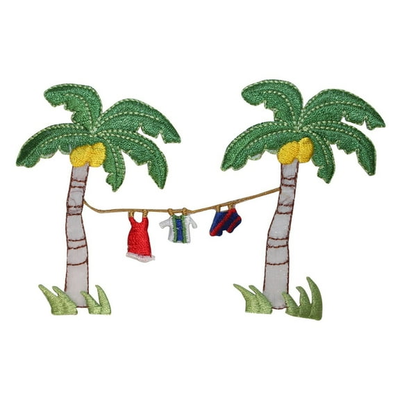 ID 1768 Palm Tree Clothesline Patch Tropical Drying Embroidered Iron On Applique
